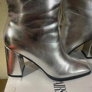 NIB DreamPairs SilverMetal Women's Knee-High Boots w/Square Toe Chunky Heels 7